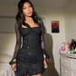 Shiny Black Tulle Long Sleeves Mini Prom Dress Bodycon Homecoming Dress SH1103