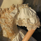 Dazzling Retro Ball Gown Puff Sleeve Lace Beaded Satin Wedding Dress Prom Dress SH5888