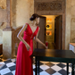 Classic Red A Line V Neck Satin Long Prom Dress Party Dress SH4030