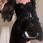 Black French Vintage Velvet Dress Women Elegant Evening Party Mini Dress SH1221