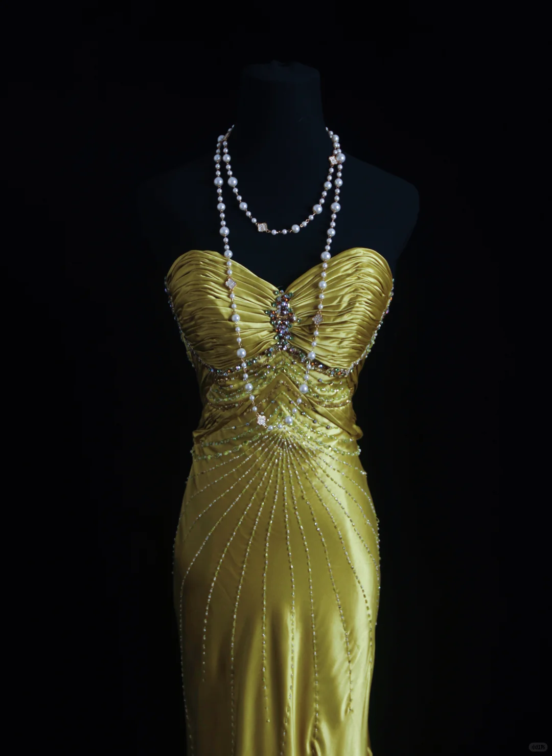 Vintage Mermaid Strapless Beaded Olive Green Satin Prom Dress Wedding Guest Dress SH5334