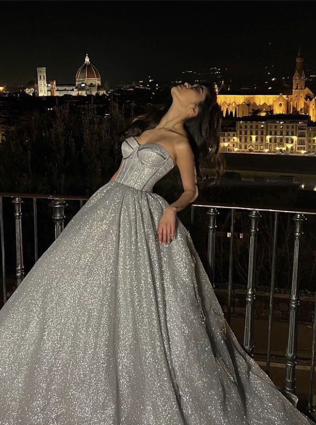 Pretty A Line Sweetheart Neck Corset Silver Sequin Prom Dress Evening Dress SH6329