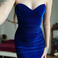 Vintage Sheath Sweetheart Neck Royal Blue Velvet Knee Length Prom Dress Evening Dress SH6077