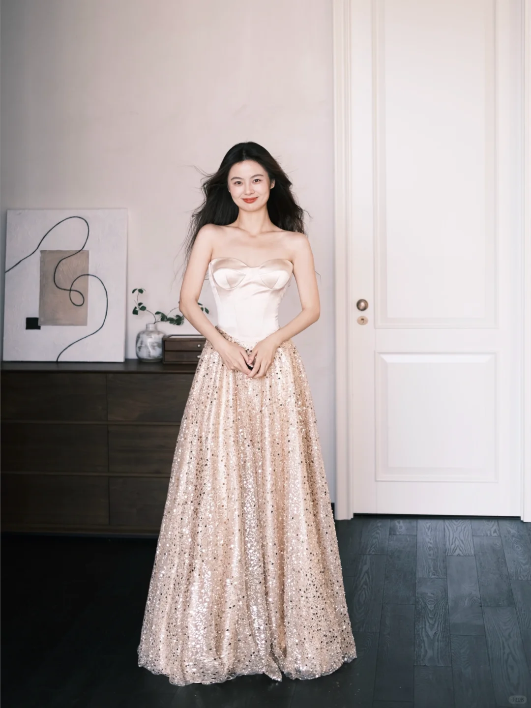 A Line Sweetheart Neck Champagne Satin Sequin Prom Dress Party Dresses SH4593