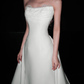 Simple A Line Strapless White Lace Satin Wedding Dress SH5868