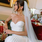Unique A Line Sweetheart Neck Pleated White Satin Wedding Dresses SH4703