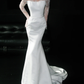 Graceful Mermaid Long Sleeve White Lace Satin Long Wedding Dress SH5869