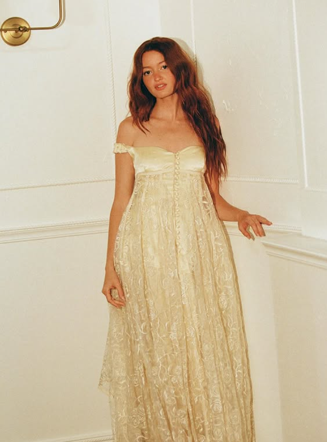 Vintage A Line Off the Shoulder Apricot Satin Lace Prom Dress Evening Dress SH6266
