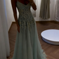 Baby Blue A Line Straps Exquisite Beaded Tulle Prom Dress Wedding Guest Dress SH5351