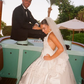 Pretty Vintage Ball Gown Halter White Lace Satin Open Back Long Wedding Dress SH4935