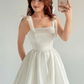 White A Line Bow Straps Satin Short Prom Dress Homecoming Dress SH6010