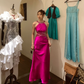 Vintage Mermaid Halter Beaded Sequin Pink Satin Long Open Back Party Dress Cocktail Dress SH2947