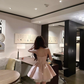 Pink Bow A Line Spaghetti Strap Satin Short Homecoming Dress Cocktail Dress SH3384