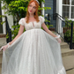 Flowy Gentle White A Line Puff Sequin Tulle Prom Dress Birthday Dress SH3714
