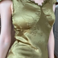 Vintage Charming Sheath V Neck Print Floral Olive Green Satin Prom Dress Outfits SH4865