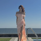 Light Pink A Line Off the Shoulder Ruffle Chiffon Prom Dress Vacation Dress SH4237