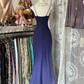 Elegant Vintage Mermaid Straps Purple Ombre Chiffon Graduation Prom Dress SH5369