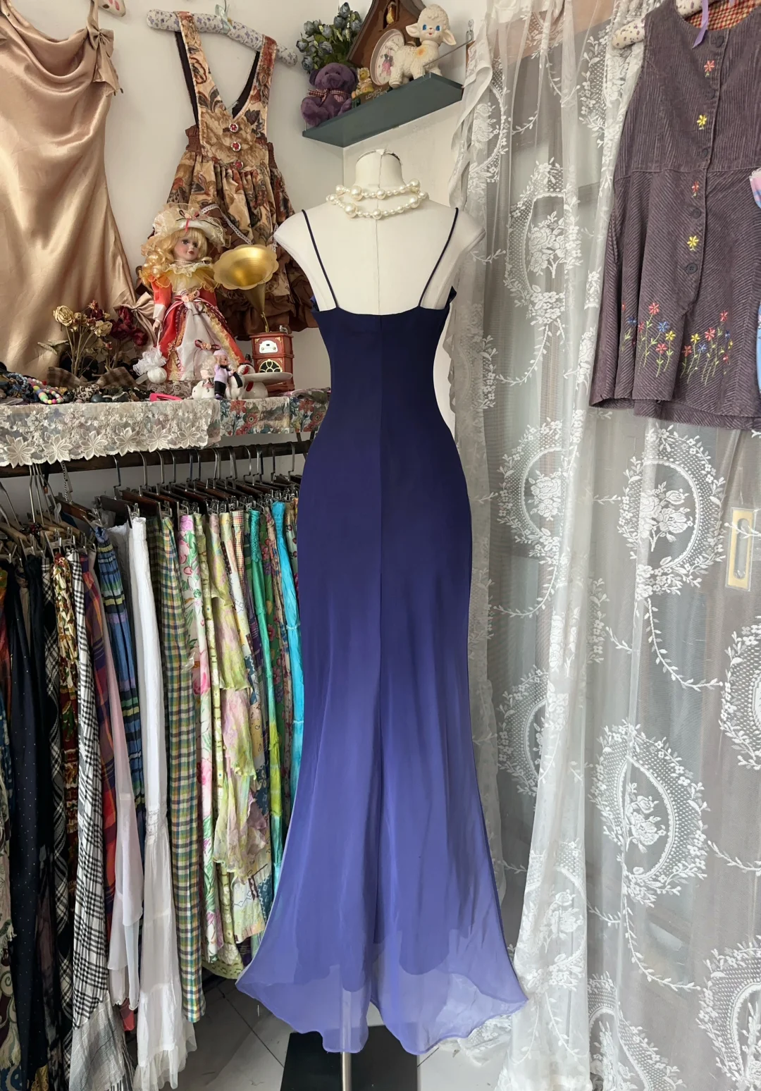 Elegant Vintage Mermaid Straps Purple Ombre Chiffon Graduation Prom Dress SH5369