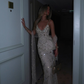 Shiny Exquisite Beaded Rhinestone Sheath Straps Tulle Long Prom Dress SH5356