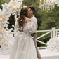 Pretty White A Line Long Sleeve Pearl Chiffon Prom Dress Wedding Dress SH6704