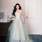Classy A Line Sweetheart Neck Floral Green Tulle Prom Dress Party Dresses SH4595