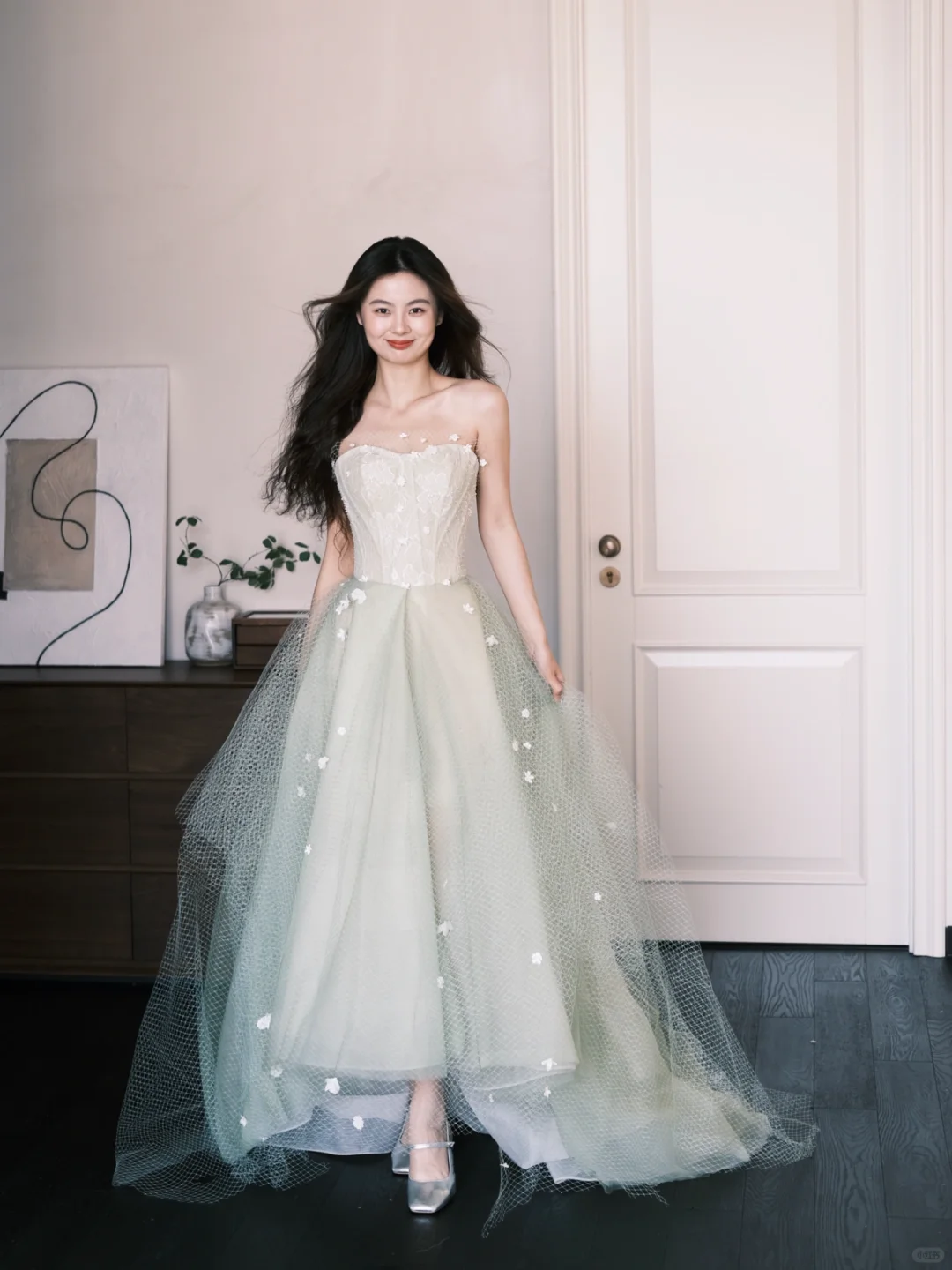 Classy A Line Sweetheart Neck Floral Green Tulle Prom Dress Party Dresses SH4595