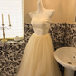 Simple Light Champagne A Line Strapless Satin Tulle Party Dress Prom Dress SH3849