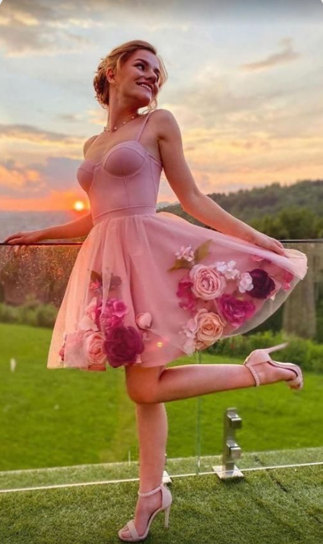 Beautiful Pink Sweetheart Neck With 3D Flowers Prom Dress,Homecoming Dress SH597