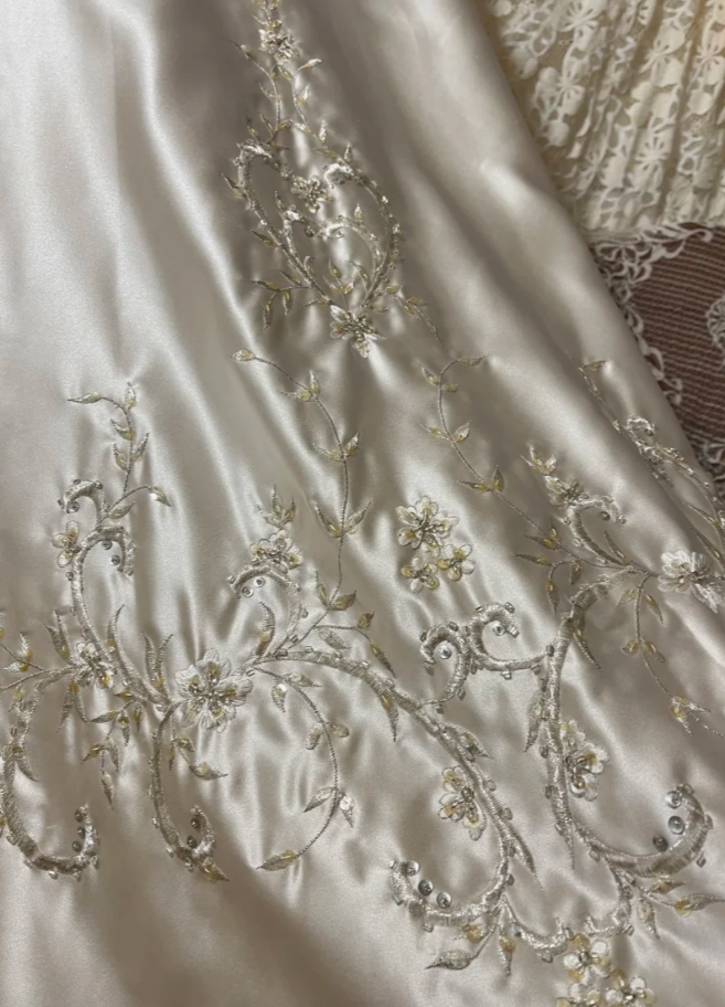 Vintage A Line Strapless Beaded Apricot Satin Prom Dress Wedding Guest Dress SH4653