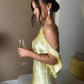 Yellow Sheath Column Open Back Satin Long Prom Dress Evening Dress SH1806