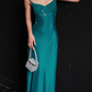 Lake Blue Sheath Spaghetti Strap Beaded Satin Long Prom Dress Party Dress Date Dresses SH4158