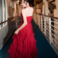 Sexy A Line Halter Burgundy Ruffle Chiffon Backless Long Prom Dress SH5295