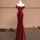 Burgundy Mermaid Off the Shoulder Sequin Velvet Long Prom Dress Party Dress SH4369
