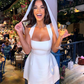 Cute A Line Halter White Satin Short Homecoming Dress Birthday Dress SH2250