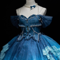 Dreamy Blue Ball Gown Off the Shoulder Chiffon Satin Short Prom Dress Homecoming Dress SH6444