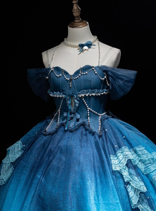 Dreamy Blue Ball Gown Off the Shoulder Chiffon Satin Short Prom Dress Homecoming Dress SH6444