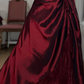 Vintage A Line Straps Appliques Burgundy Satin Prom Dress Evening Dress SH6072