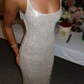 Charming Sheath Spaghetti Straps Champagne Sequin Long Prom Dress Evening Dress SH1969