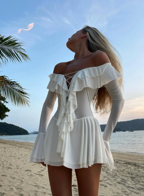 Sexy A Line Long Sleeve White Chiffon Short Prom Dress Homecoming Dress SH8519