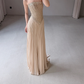 Gentle A Line Strapless Exquisite Beaded Nude Chiffon Prom Dress Evening Dress SH7717