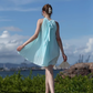 Blue A Line Halter Pleated Chiffon Short Homecoming Dress Vacation Dress Outfits SH3993