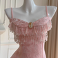 Pink A Line Spaghetti Strap Beaded Lace Homecoming Dress Birthday Dress SH4509