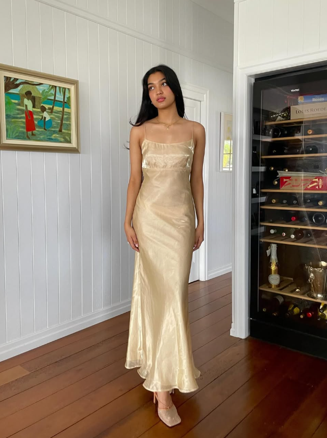 Brown Spaghetti Straps Sheath Evening Dress