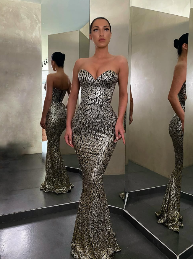 Shiny Silver Sheath Sweetheart Neck Sequin Prom Dress Evening Dress SH6122