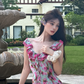 Romantic A Line Spaghetti Strap Print Floral Chiffon Prom Dress Outfits SH4486