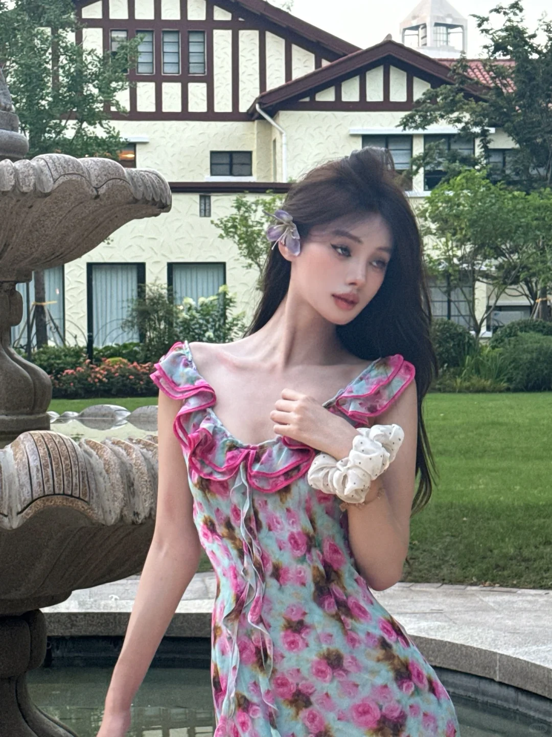 Romantic A Line Spaghetti Strap Print Floral Chiffon Prom Dress Outfits SH4486