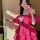 Hot Pink A Line Off the Shoulder Layered Chiffon Satin Short Homecoming Dress Outfits SH6227