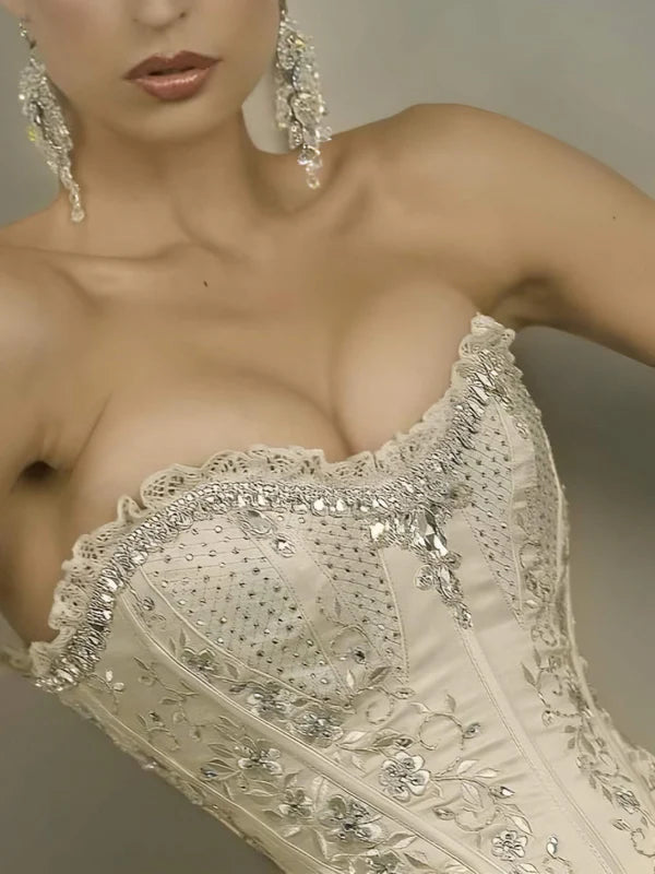 Exquisite Mermaid Sweetheart Neck Beaded Tulle Satin Long Prom Dress Wedding Dress SH3551