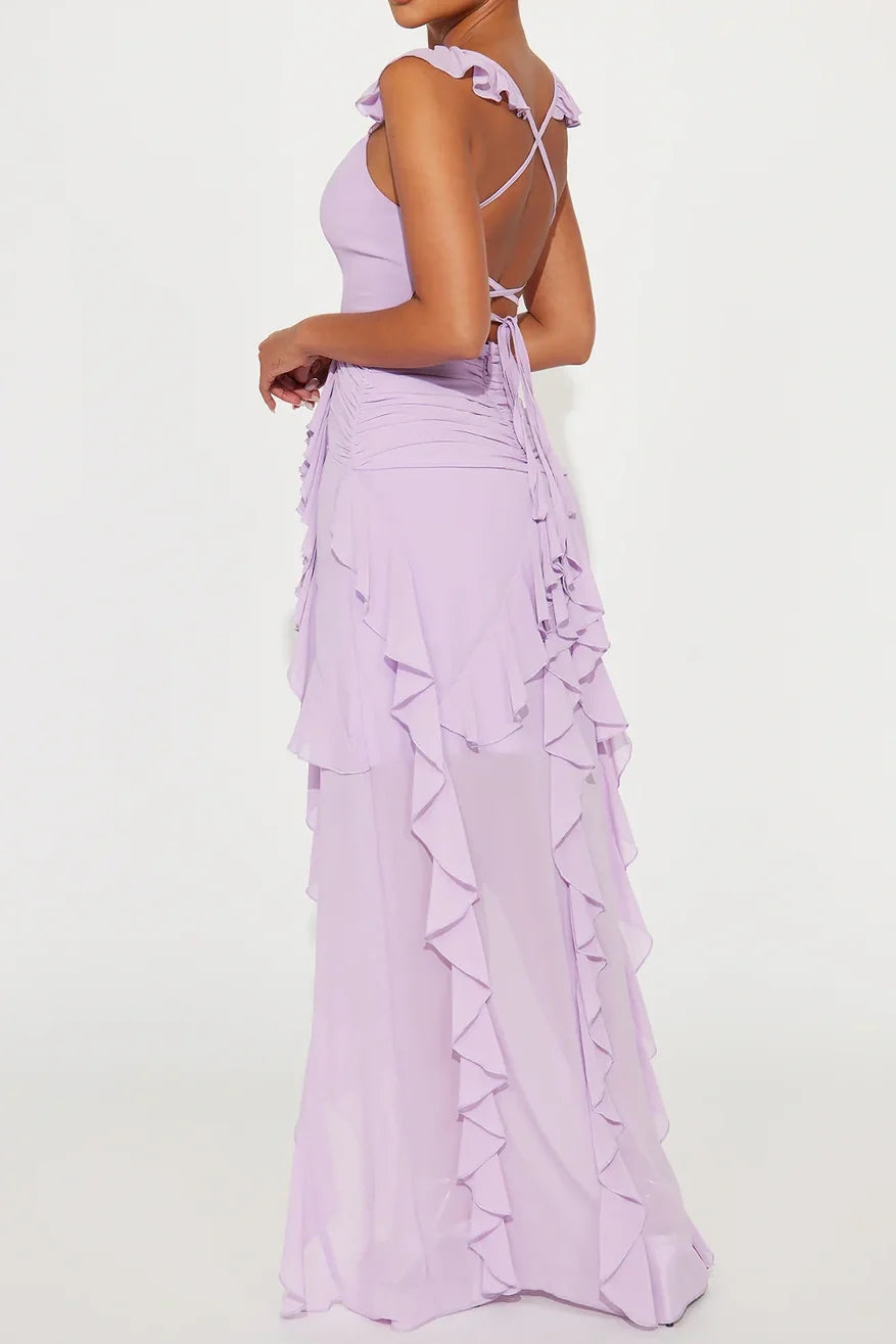 Beautiful A Line Sweetheart Lilac Long Prom Dress with Ruffles SH8290