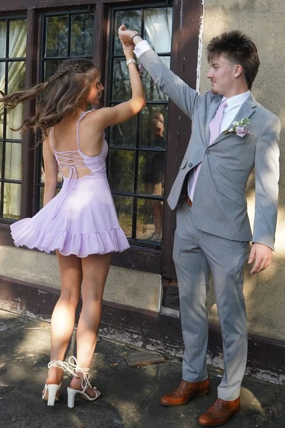 Beautiful A Line Sweetheart Lilac Short Homecoming Dress with Criss Cross Back SH7850